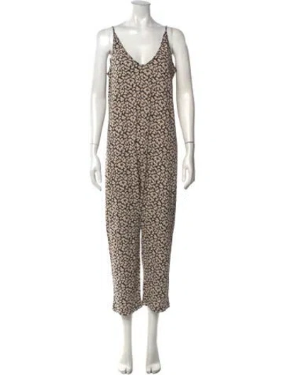 Pre-owned The Great Floral Print V-neck Jumpsuit In Brown
