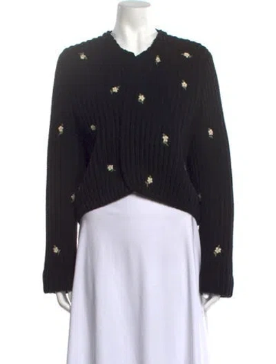 Pre-owned The Great Floral Print V-neck Sweater In Black