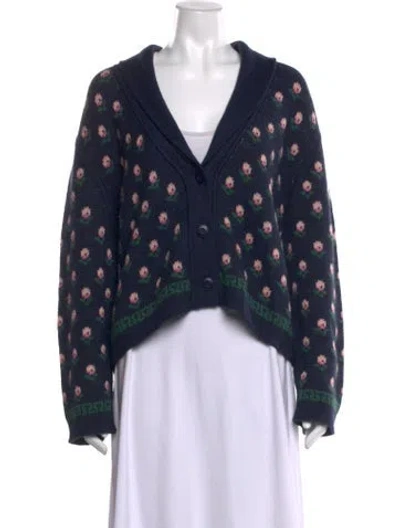 Pre-owned The Great Floral Print V-neck Sweater In Blue