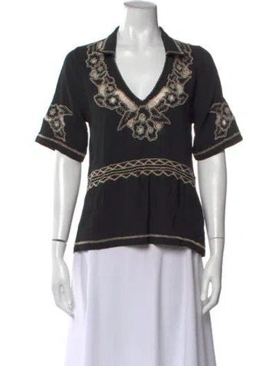 Pre-owned The Great Floral Print V-neck Top In Black