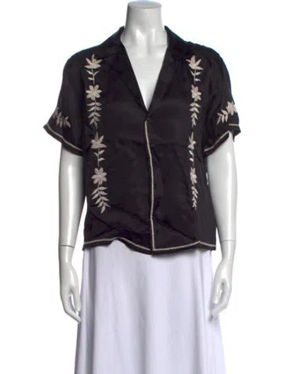 Pre-owned The Great Floral Print V-neck Top In Black