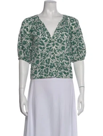 Pre-owned The Great Floral Print V-neck Top In Green