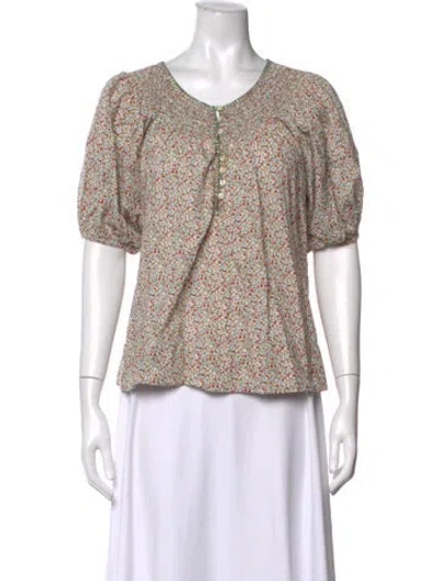 Pre-owned The Great Floral Print V-neck Top In Neutrals