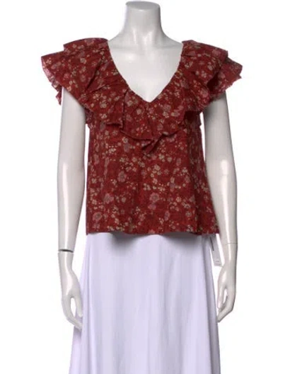 Pre-owned The Great Floral Print V-neck Top In Red