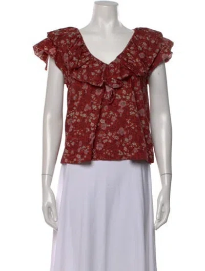 Pre-owned The Great Floral Print V-neck Top In White
