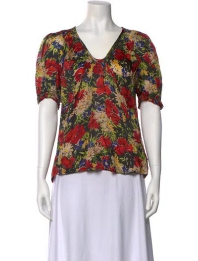 Pre-owned The Great Floral Print V-neck T-shirt In Black