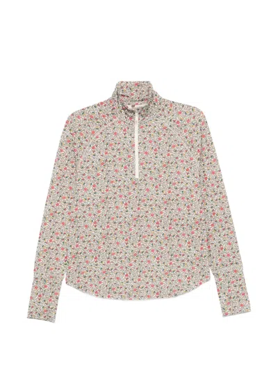 The Great Floral-print Quarter-zip T-shirt In Multi