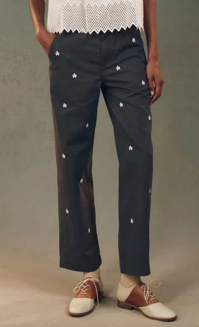 The Great Garage Pant With Daisy Embroidery In Blue Slate In Gray