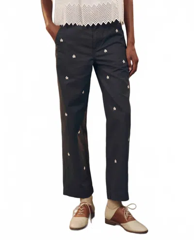 The Great Garage Pant With Embroidery In Blue Slate In Black