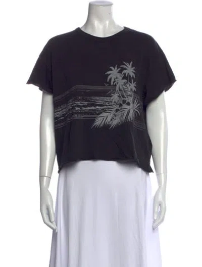 Pre-owned The Great Graphic Print Crew Neck Crop Top In Black