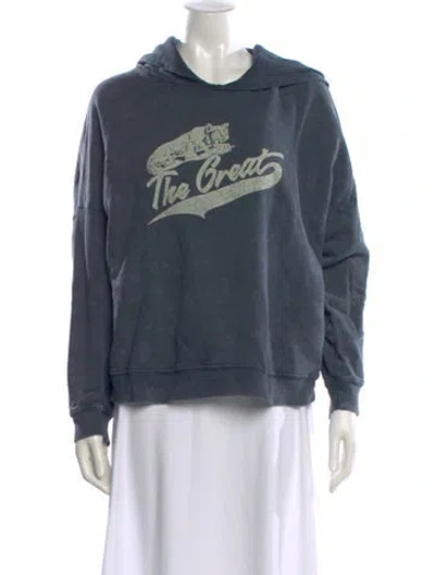 Pre-owned The Great Graphic Print Crew Neck Hoodie In Blue