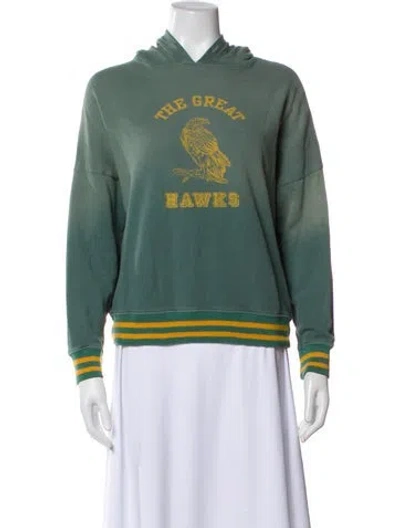 Pre-owned The Great Graphic Print Crew Neck Hoodie In Green