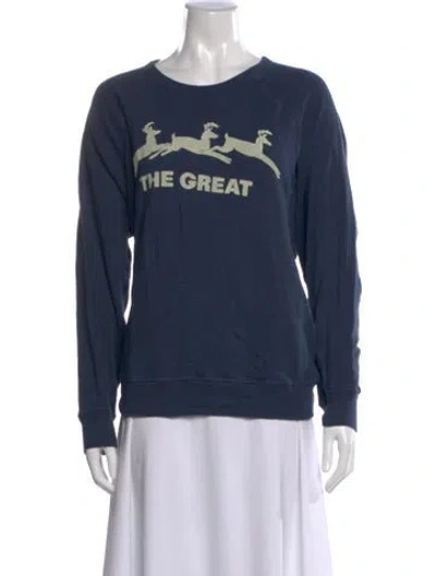 Pre-owned The Great Graphic Print Crew Neck Sweater In Blue