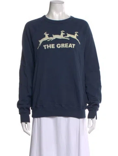 Pre-owned The Great Graphic Print Crew Neck Sweatshirt In Blue