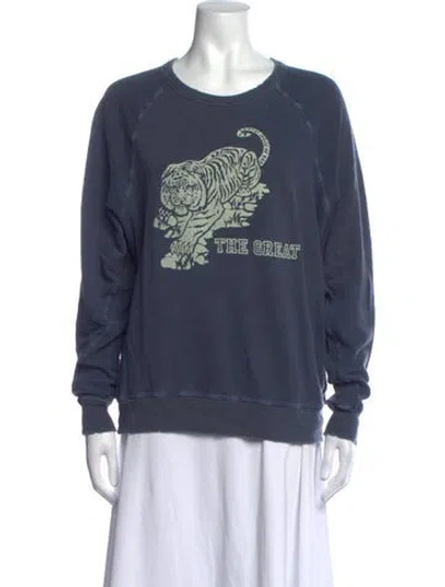 Pre-owned The Great Graphic Print Crew Neck Sweatshirt In Blue