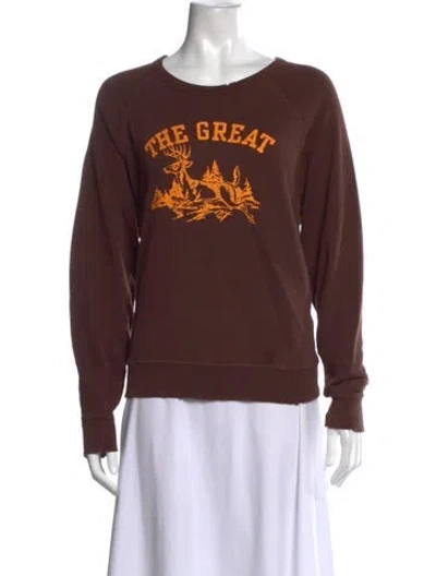 Pre-owned The Great Graphic Print Crew Neck Sweatshirt In Brown