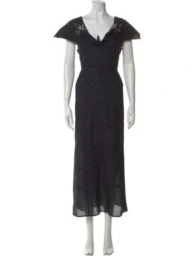 Pre-owned The Great Graphic Print Long Dress In Black