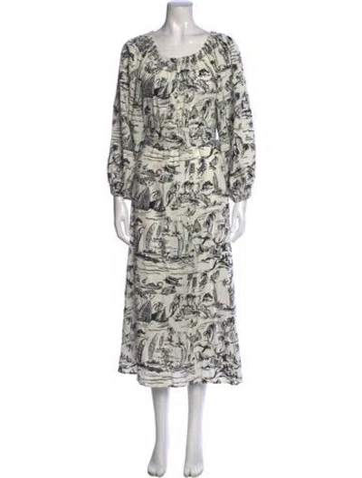 Pre-owned The Great Graphic Print Long Dress In White