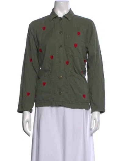 Pre-owned The Great Graphic Print Long Sleeve Button-up Top In Green