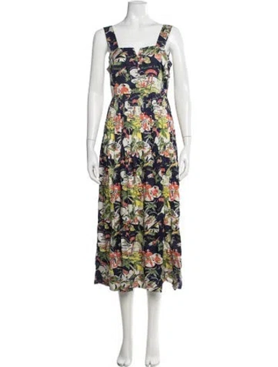 Pre-owned The Great Graphic Print Midi Length Dress In Brown