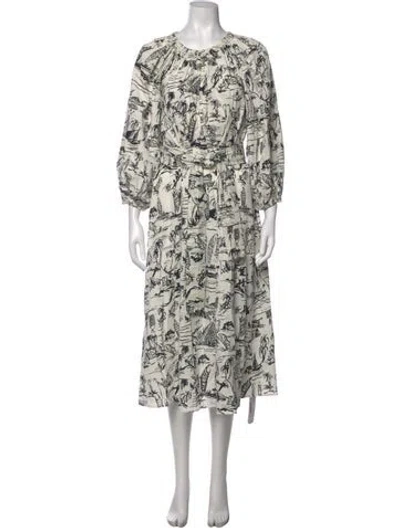 Pre-owned The Great Graphic Print Midi Length Dress In White