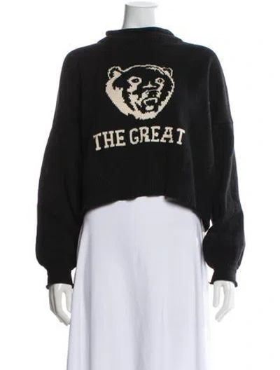 Pre-owned The Great Graphic Print Mock Neck Sweater In Black