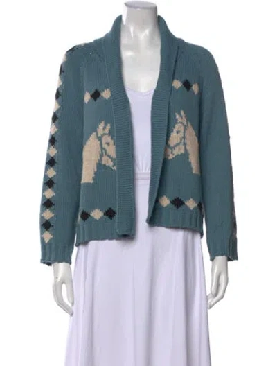 Pre-owned The Great Graphic Print Open Front Sweater In Blue