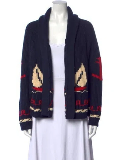 Pre-owned The Great Graphic Print Open Front Sweater In Blue