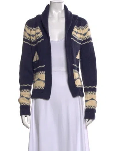 Pre-owned The Great Graphic Print Open Front Sweater In Blue