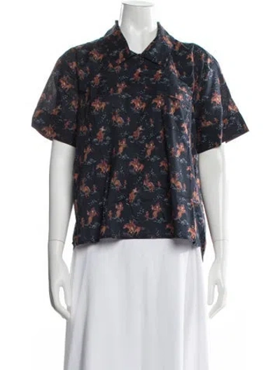 Pre-owned The Great Graphic Print Pleated Accents Pajamas W/ Tags In Blue