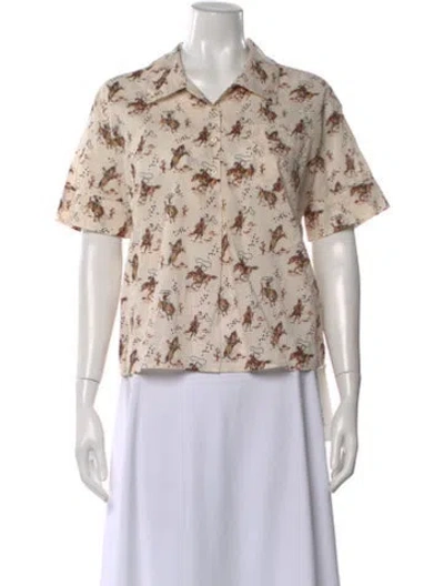 Pre-owned The Great Graphic Print Short Sleeve Button-up Top In Neutral