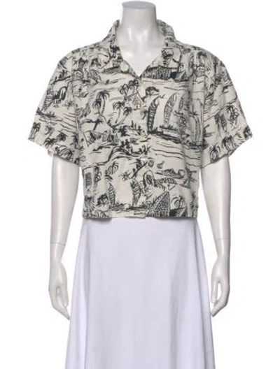 Pre-owned The Great Graphic Print Short Sleeve Crop Top In Neutral