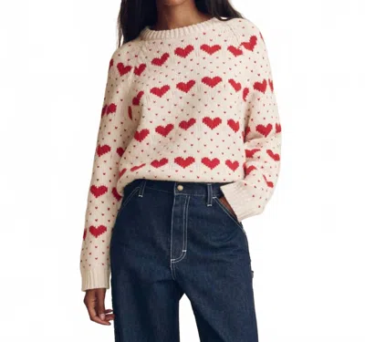 The Great Heart Crew Neck Sweater In Pearl With Red In Multi