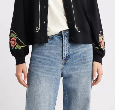 The Great Heirloom Rose Western Cardigan In Black In Green