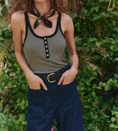 THE GREAT HENLEY SLIM TANK TOP IN BLACK CREAM STRIPE