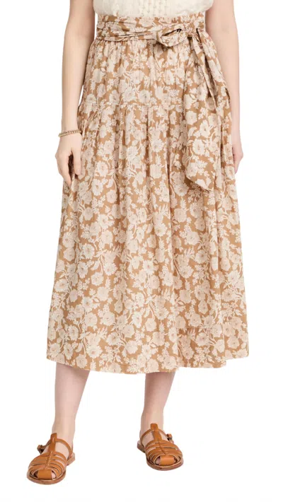 The Great Highland Skirt In Oat Wild Brush Floral In Brown