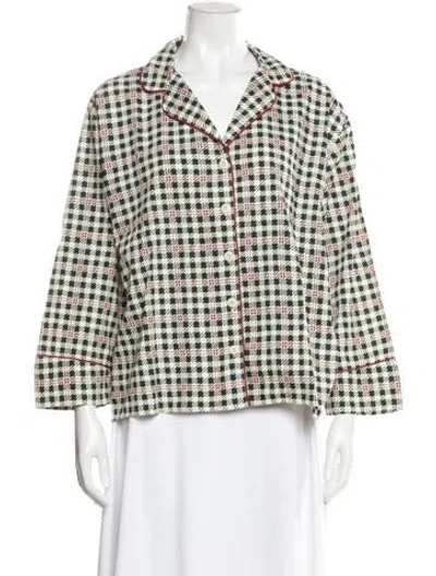 Pre-owned The Great Houndstooth Print Three-quarter Sleeve Blouse W/ Tags In Neutral