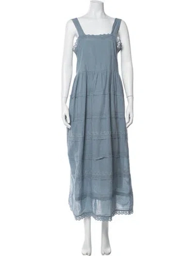 Pre-owned The Great Lace Pattern Long Dress In Blue