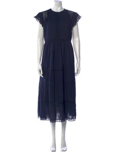 Pre-owned The Great Lace Pattern Midi Length Dress In Blue