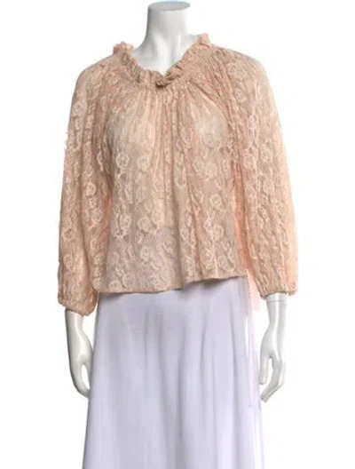 Pre-owned The Great Lace Pattern Tie Neck Blouse In Neutrals