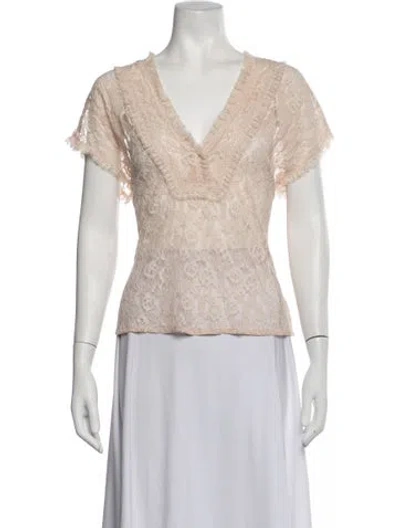 Pre-owned The Great Lace Pattern V-neck Blouse In Grey