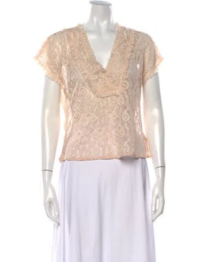 Pre-owned The Great Lace Pattern V-neck Blouse In Neutrals