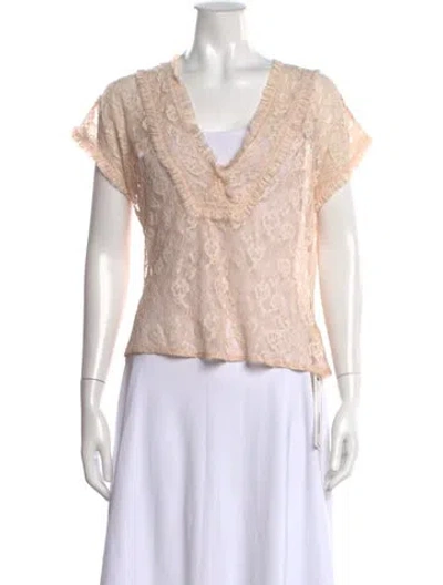 Pre-owned The Great Lace Pattern V-neck Top In Neutral