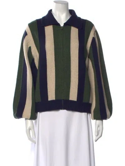 Pre-owned The Great Lambswool Striped Sweater W/ Tags In Green