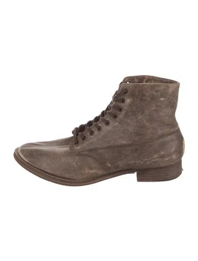 Pre-owned The Great Leather Distressed Accents Combat Boots In Brown