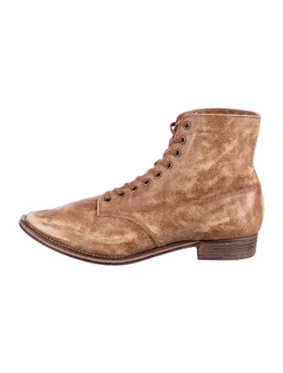 Pre-owned The Great Leather Distressed Accents Lace-up Boots In Brown