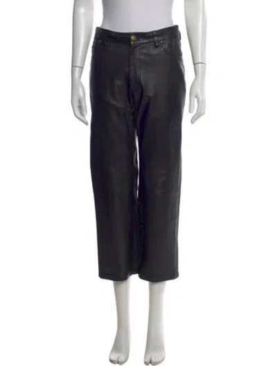 Pre-owned The Great Leather Straight Leg Pants In Black