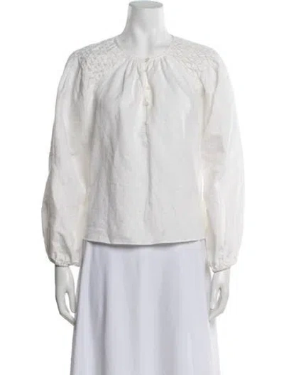 Pre-owned The Great Linen Crew Neck Blouse In White