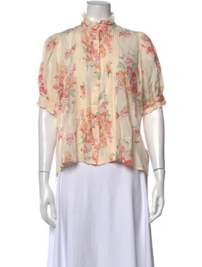 Pre-owned The Great Linen Floral Print Blouse In Neutrals/orange