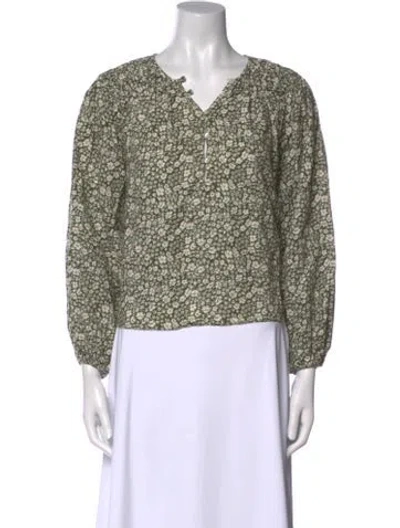 Pre-owned The Great Linen Floral Print Crop Top In Green